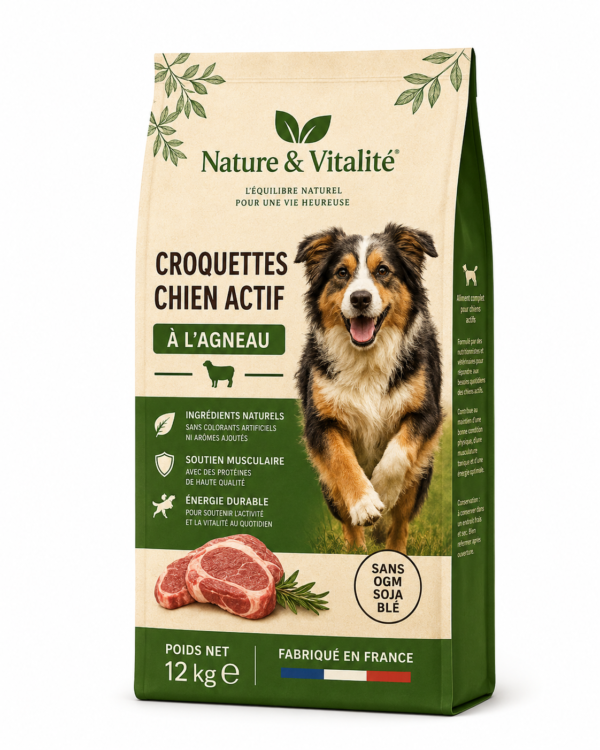 🐕 Croquettes Chien Actif à l’Agneau – 12 kg